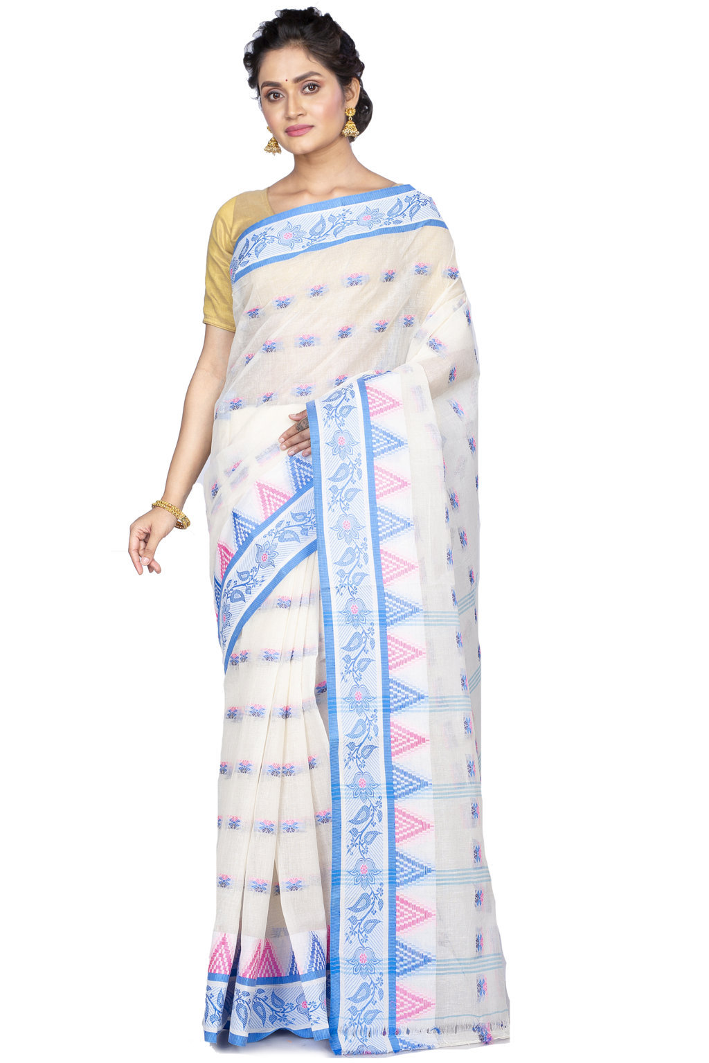 Sky Blue Pure Cotton Alkari Tant Saree (176)